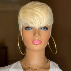 Pixie Cut Wigs With Bangs Ombre Bob Wigs Brown Synthetic Wig