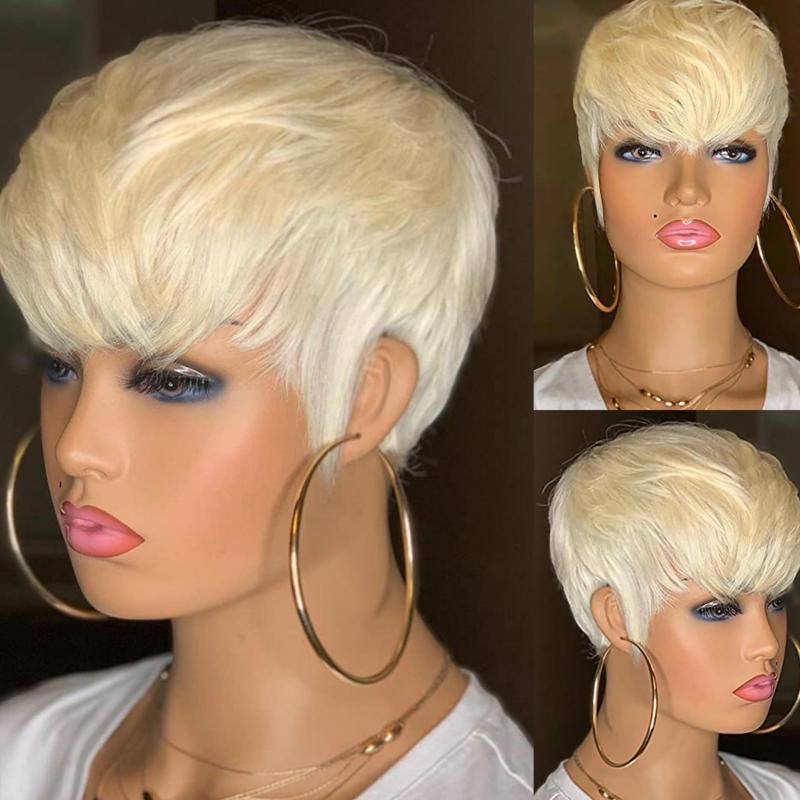 Pixie Cut Wigs With Bangs Ombre Bob Wigs Brown Synthetic Wig