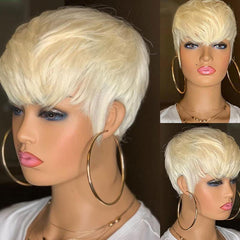 Pixie Cut Wigs With Bangs Ombre Bob Wigs Brown Synthetic Wig