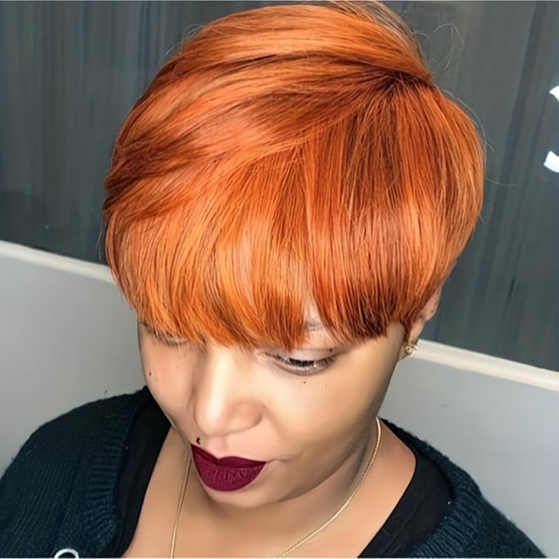Pixie Cut Wigs With Bangs Ombre Bob Wigs Brown Synthetic Wig