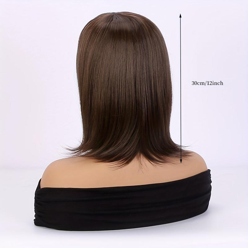 Women's Brown Diagonal Bangs Short Bob Wig Heat Resistant Cosplay Headwear