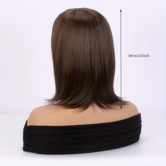 Women's Brown Diagonal Bangs Short Bob Wig Heat Resistant Cosplay Headwear