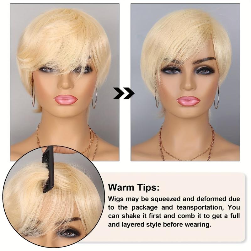 Short Pixie Cut Wig Straight Layered Hair Synthetic None Lace Wig for Women