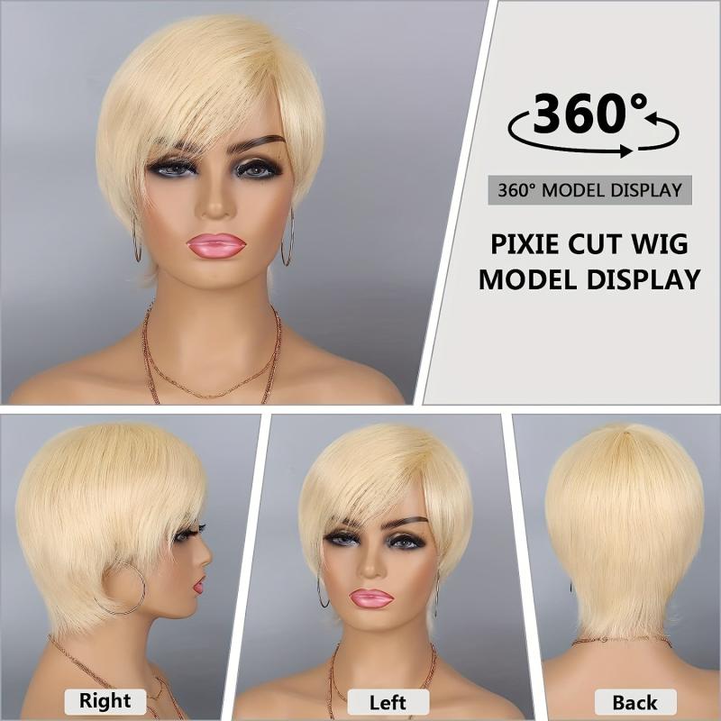 Short Pixie Cut Wig Straight Layered Hair Synthetic None Lace Wig for Women