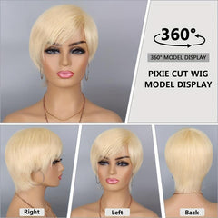 Short Pixie Cut Wig Straight Layered Hair Synthetic None Lace Wig for Women