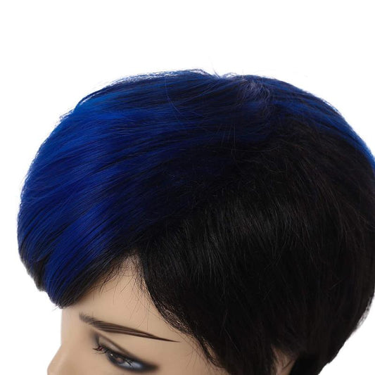 Two Tone Short Pixie Cut Wig For Women Colored Bangs Synthetic Natural Hair