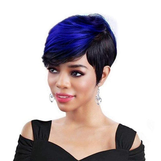 Two Tone Short Pixie Cut Wig For Women Colored Bangs Synthetic Natural Hair