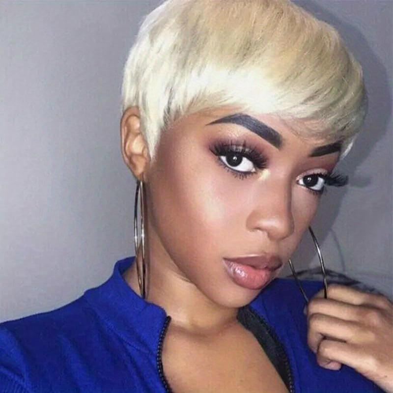 Short Pixie Cut Wig With Bangs Natural Straight Hair Synthetic Wigs For Women