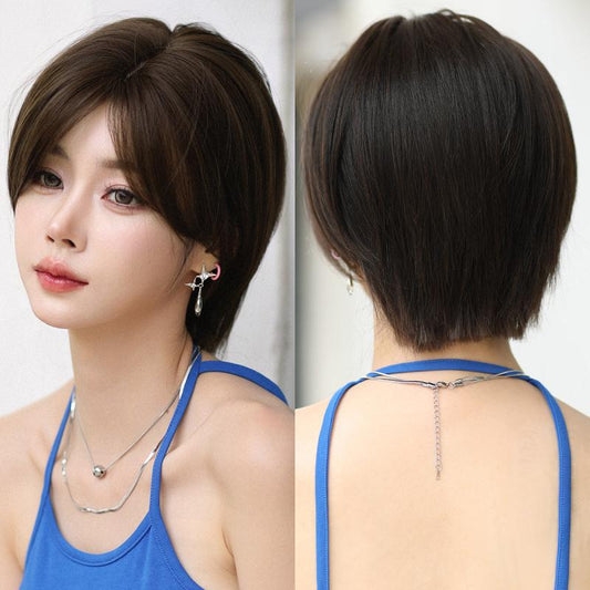 Short Dark Brown Wig For Women Middle Part Bob Wigs