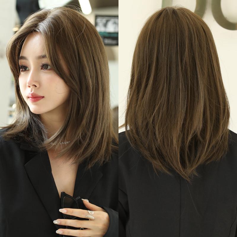 Short Dark Brown Wig For Women Middle Part Bob Wigs