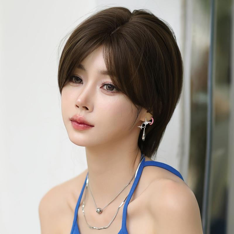 Short Dark Brown Wig For Women Middle Part Bob Wigs