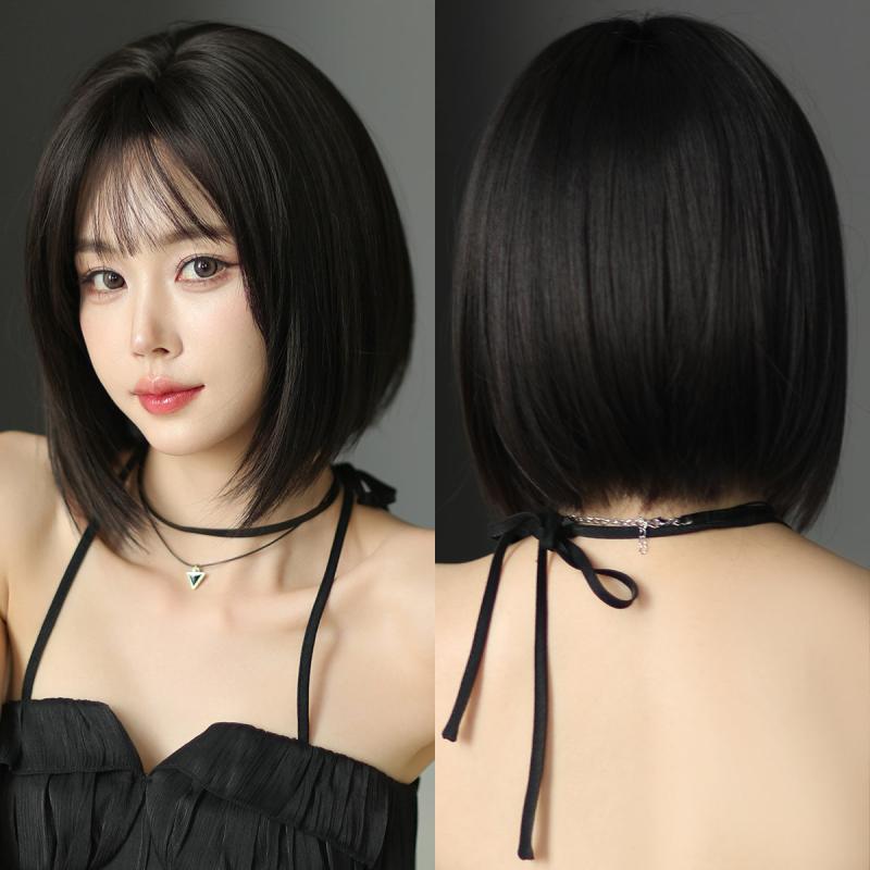 Short Dark Brown Wig For Women Middle Part Bob Wigs