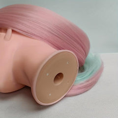 Cosmetology Mannequin Head Pink Green Hair Extensions Practice Braiding