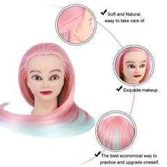 Cosmetology Mannequin Head Pink Green Hair Extensions Practice Braiding