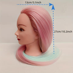 Cosmetology Mannequin Head Pink Green Hair Extensions Practice Braiding