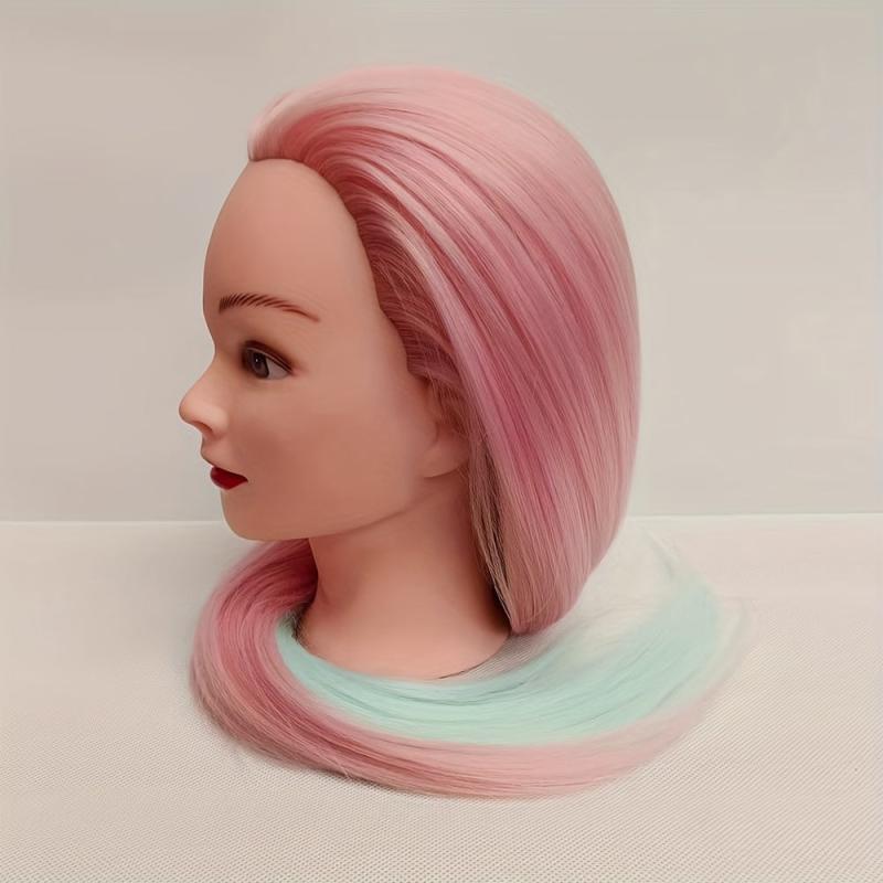 Cosmetology Mannequin Head Pink Green Hair Extensions Practice Braiding
