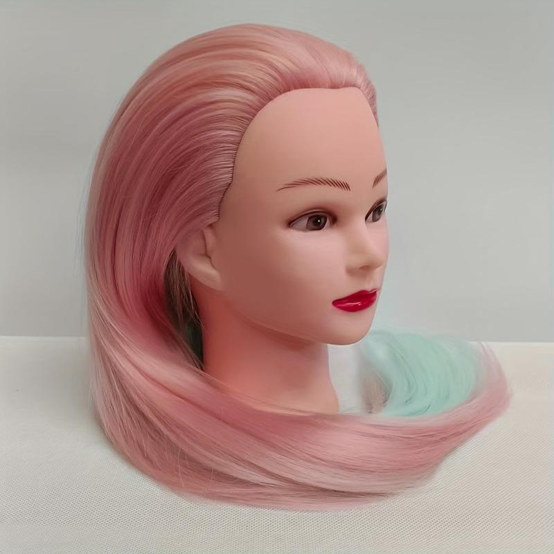 Cosmetology Mannequin Head Pink Green Hair Extensions Practice Braiding