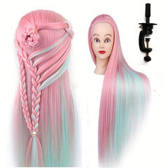 Cosmetology Mannequin Head Pink Green Hair Extensions Practice Braiding