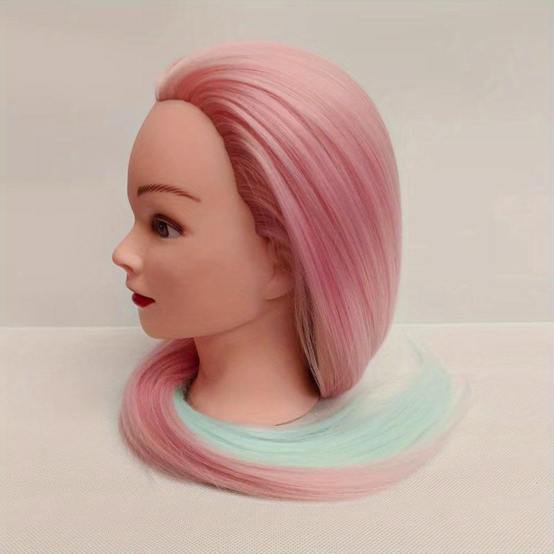 Cosmetology Mannequin Head Pink Green Hair Extensions Practice Braiding