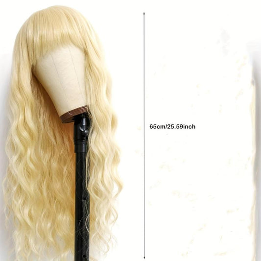 26 Inch Long Curly Wig with Bangs, Corn Perm, Synthetic Fiber Headband