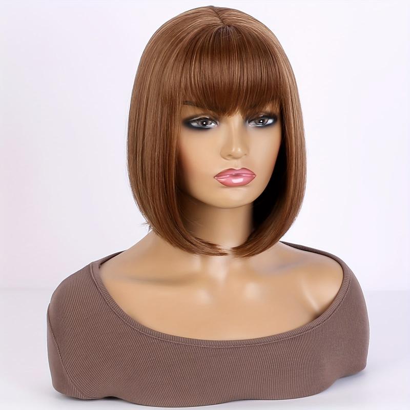 Short Bob Wig With Bangs Heat Resistant Synthetic Hair