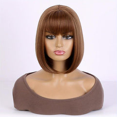 Short Bob Wig With Bangs Heat Resistant Synthetic Hair