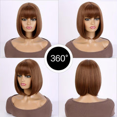 Short Bob Wig With Bangs Heat Resistant Synthetic Hair