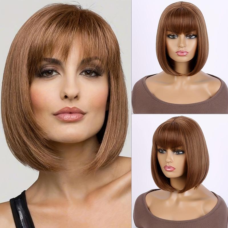 Short Bob Wig With Bangs Heat Resistant Synthetic Hair