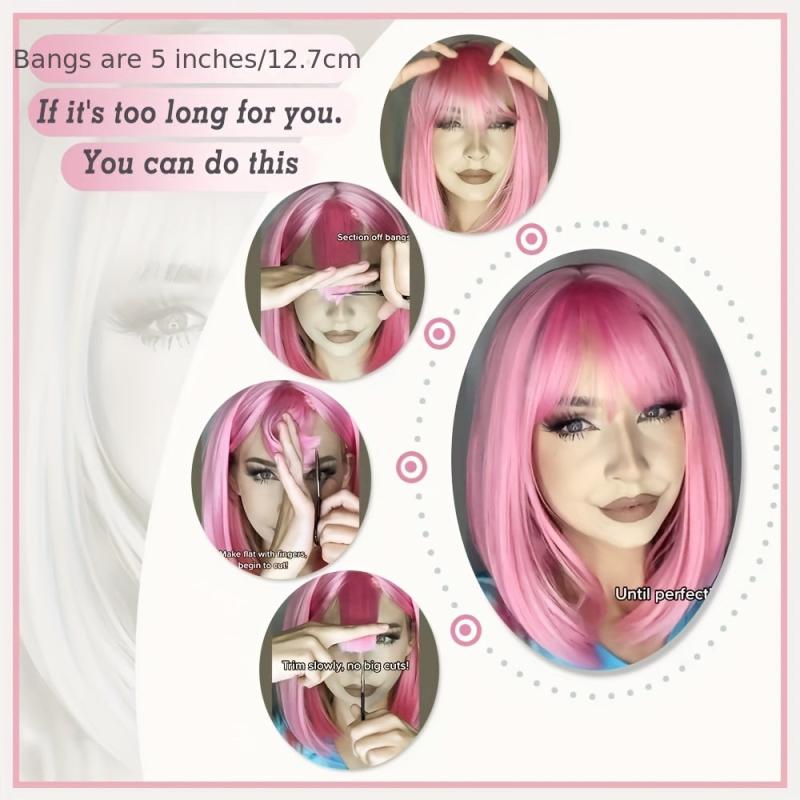 Short Bob Wig With Bangs Colorful Synthetic Hair