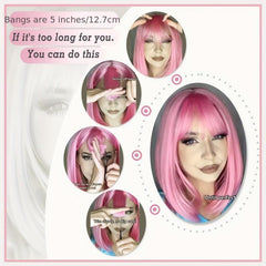 Short Bob Wig With Bangs Colorful Synthetic Hair