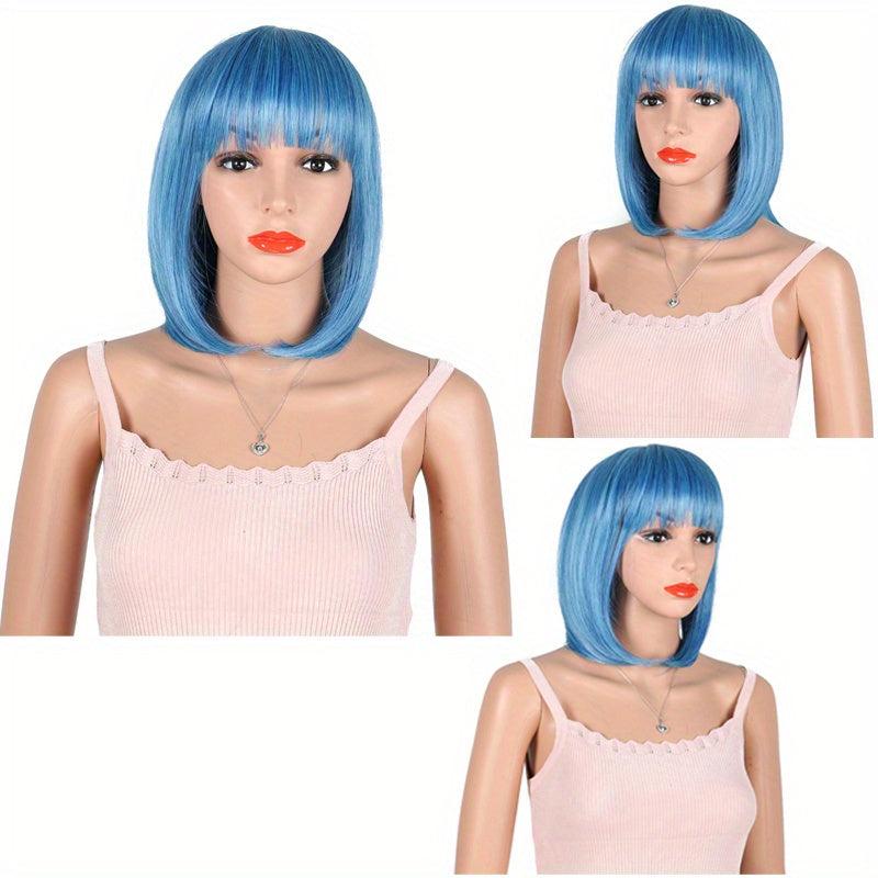 Short Bob Wig With Bangs Colorful Synthetic Hair