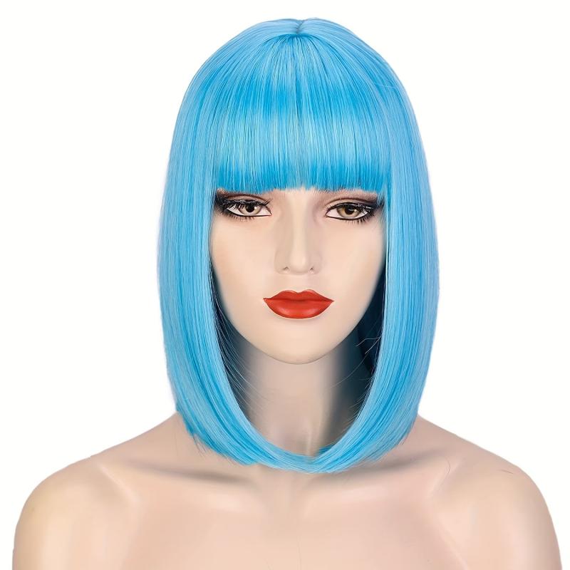 Short Bob Wig With Bangs Colorful Synthetic Hair