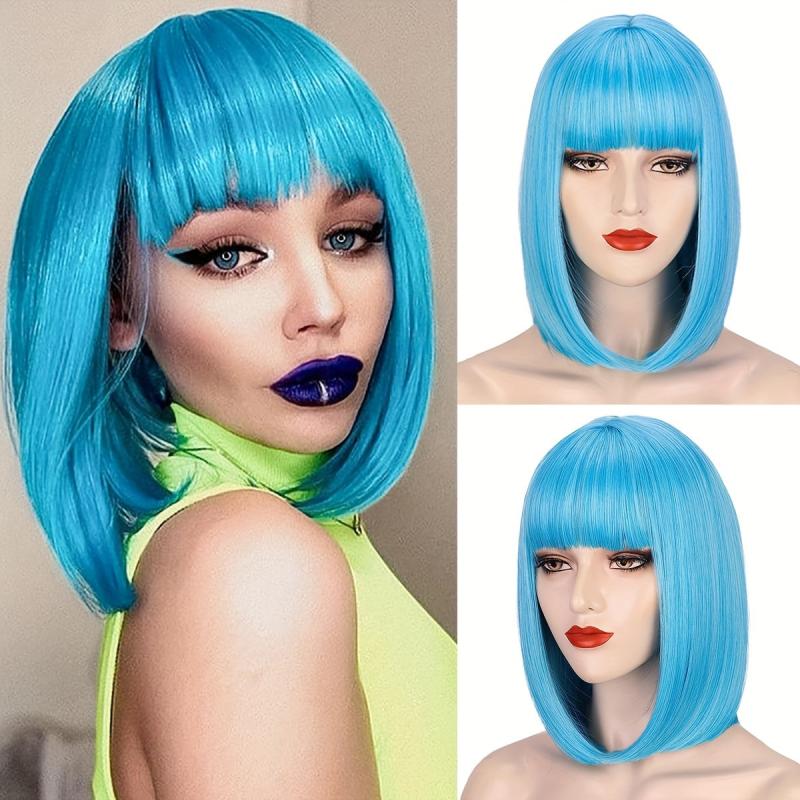 Short Bob Wig With Bangs Colorful Synthetic Hair