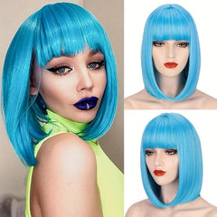 Short Bob Wig With Bangs Colorful Synthetic Hair