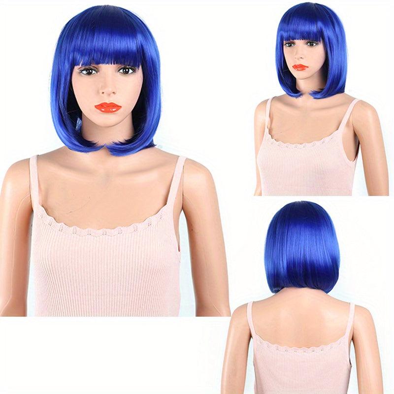 Short Bob Wig With Bangs Colorful Synthetic Hair