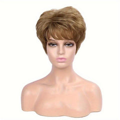 Short Pixie Cut Curly Wigs With Bangs Synthetic Heat Resistant Full Wig