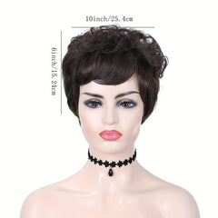 Short Pixie Cut Curly Wigs With Bangs Synthetic Heat Resistant Full Wig