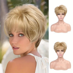 Short Pixie Cut Curly Wigs With Bangs Synthetic Heat Resistant Full Wig