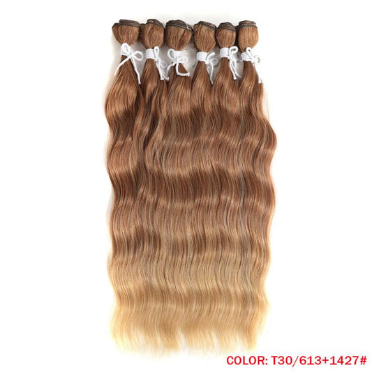 6Pcs 50.8Cm Body Wave Hair Bundles Ombre Blonde High Temp Fiber