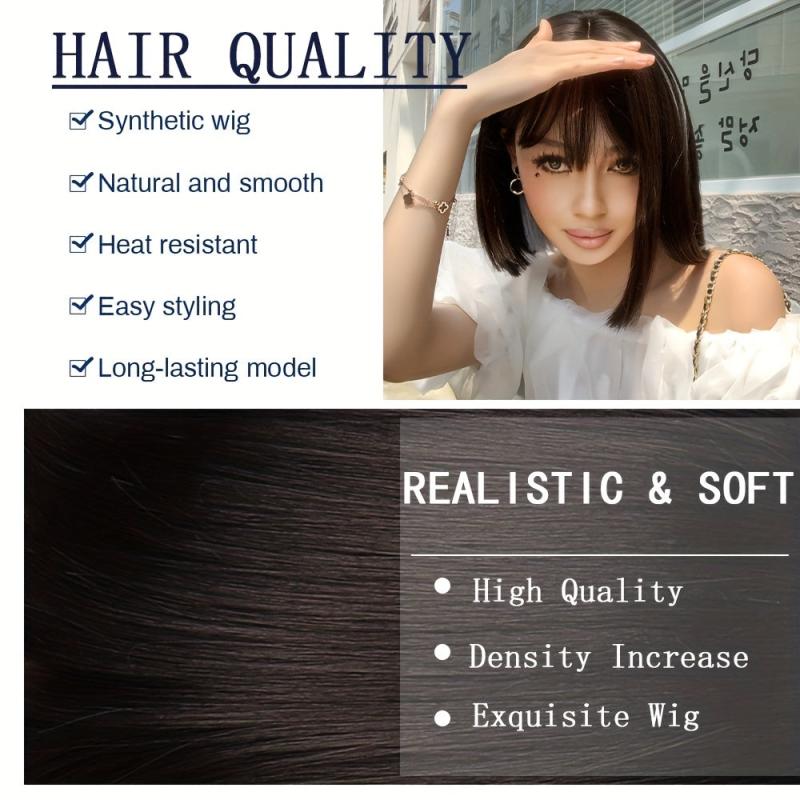 Short Bob Wig Straight Bob Wig With Bangs 30 48 Cm Natural Look