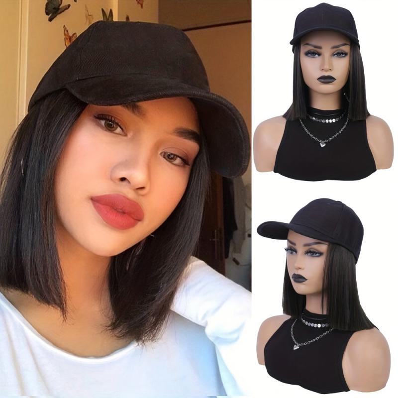Short Bob Wigs with Baseball Cap for Women