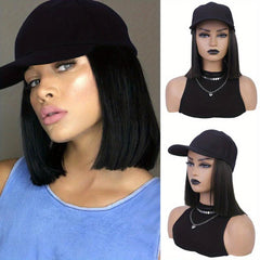 Short Bob Wigs with Baseball Cap for Women