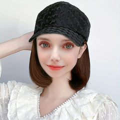 Short Bob Hat Wigs 32 Cm Synthetic Baseball Cap Hair Extensions
