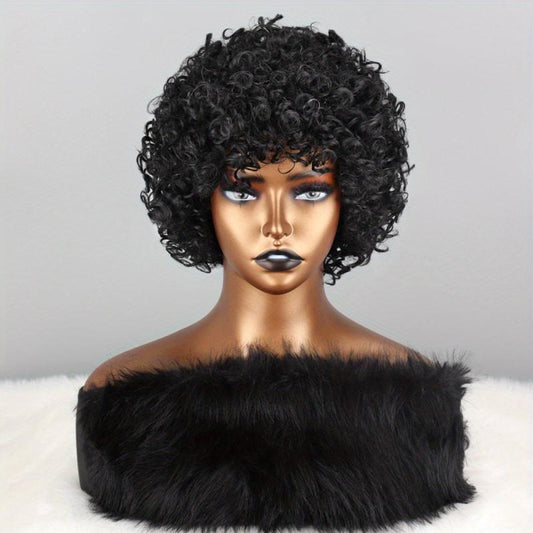 4 Cm Short Afro Curly Hair Wigs Women Daily Party Synthetic Fiber Hair Wigs