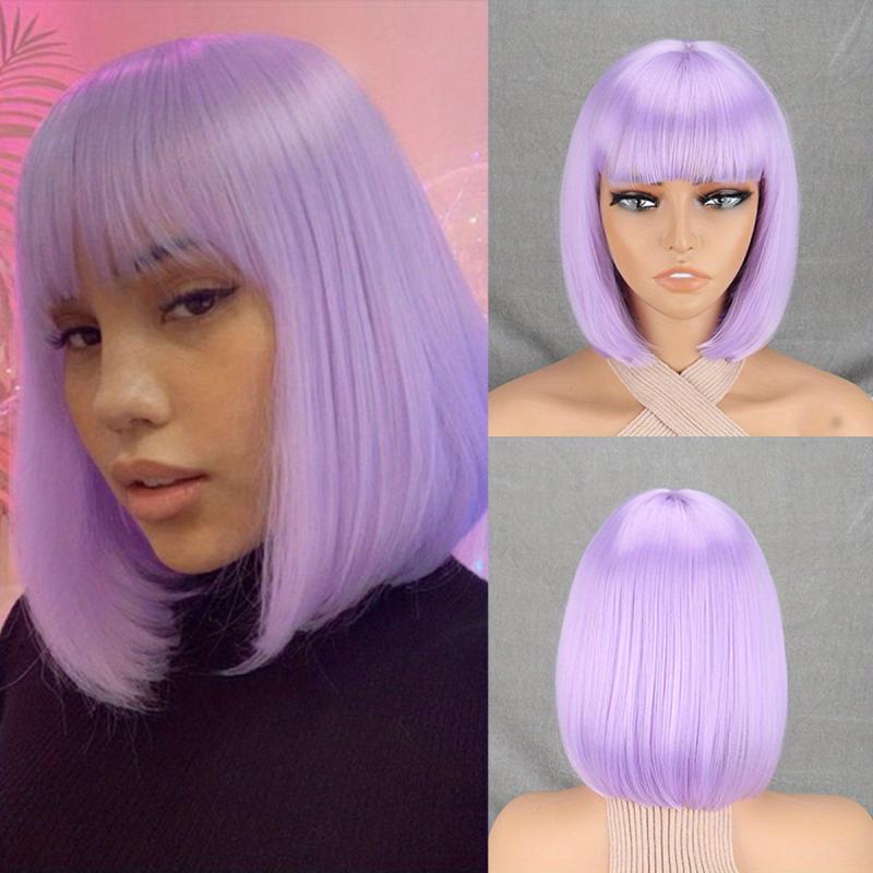 Short Bob Wigs With Bangs Shoulder Length Colorful Synthetic Hair Wigs