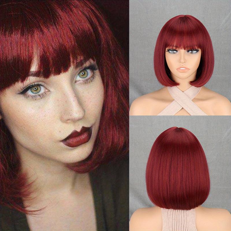 Short Bob Wigs With Bangs Shoulder Length Colorful Synthetic Hair Wigs