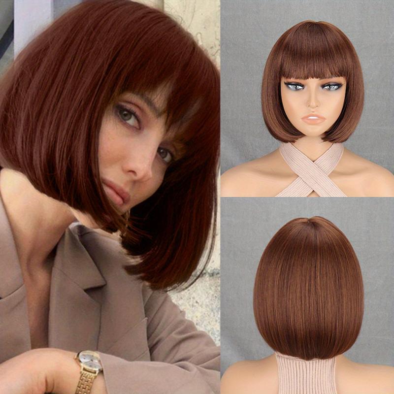 Short Bob Wigs With Bangs Shoulder Length Colorful Synthetic Hair Wigs