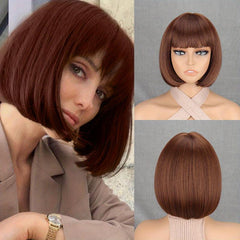 Short Bob Wigs With Bangs Shoulder Length Colorful Synthetic Hair Wigs