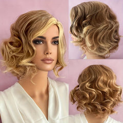 Short Bob Wavy Hair Wigs Bouncy Fluffy Hair Replacement Wigs for Women