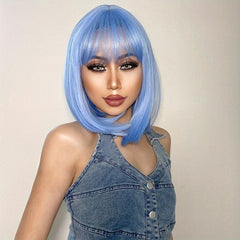 Medium Short Pink Bob Wig with Bangs for Women